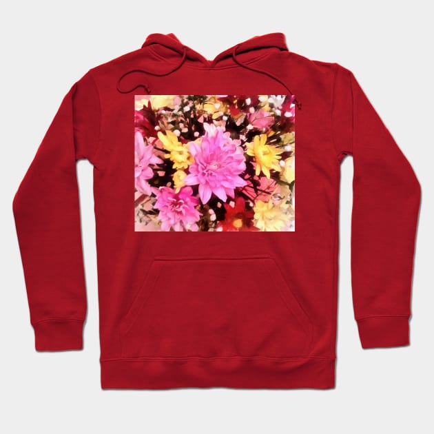 Bouquet with a pink flower in the middle. Hoodie by Evgeniya